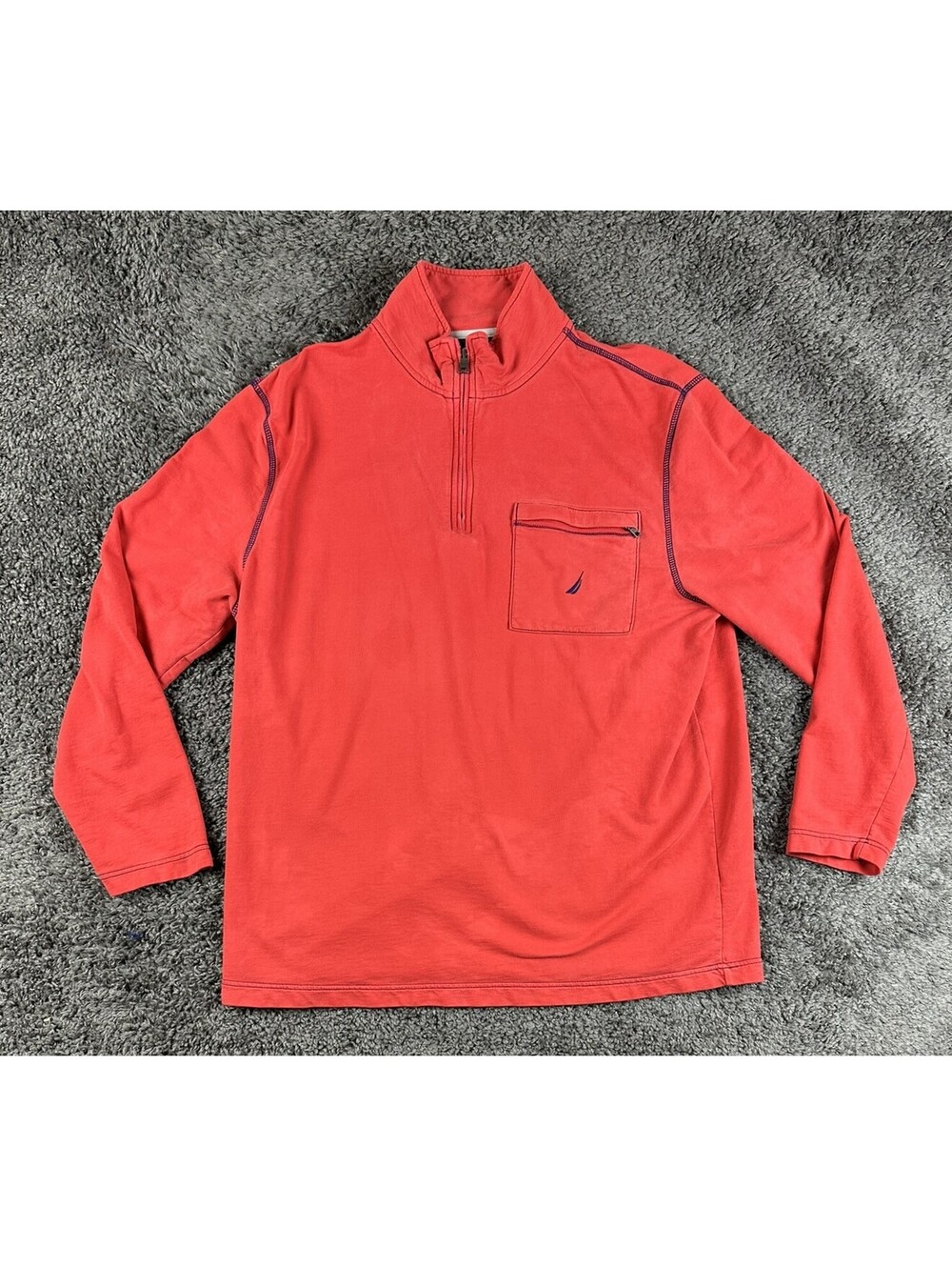 Nautica Mens XL Quarter Zip Sweatshirt Pullover Red Cotton Pocket J Class Logo
